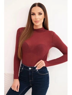 Dámsky kašmírový sveter s rolákom a dlhými rukávmi bordovej farby