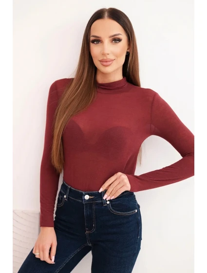 Dámsky kašmírový sveter s rolákom a dlhými rukávmi bordovej farby