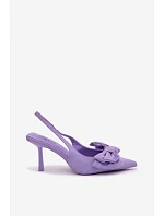 Dámské sandály na podpatku s mašlí fialové model 22107359 - Boto