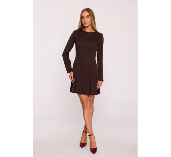 M872 Šaty s obrátenými záhybmi - hnedé