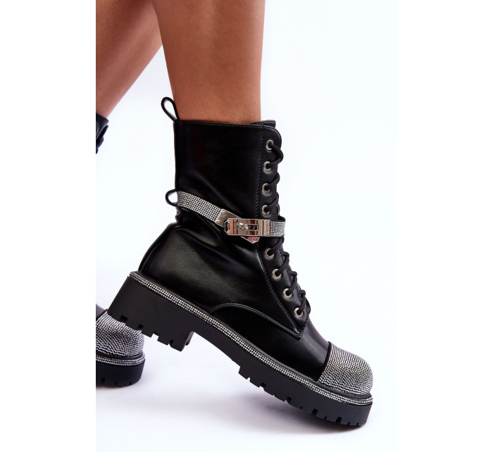 Dámske čierne pracovné topánky Totah s koženým lemovaním