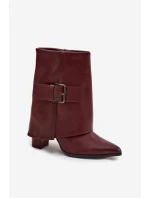Dámske zateplené členkové čižmy na podpätku so skladacou manžetou a prackou - bordové Ylenara Dámske zateplené členkové čižmy na podpätku so skladacou manžetou a prackou - bordové Ylenara