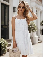 Letné dámske bavlnené šaty s priehľadným vzorom, biele, FashionStreet EY2674 Letné dámske bavlnené šaty s priehľadným vzorom, biele, FashionStreet EY2674