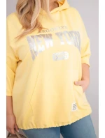 Dámská mikina Plus Size z viskózy s kapucí a klokaní kapsou žlutá Dámská mikina Plus Size z viskózy s kapucí a klokaní kapsou žlutá
