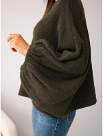 Svetr dámský s přídavkem model 22540772 oversize khaki - K-Fashion