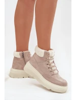 Zamszowe Śniegowce Damskie Z Kożuszkiem Na Platformie Vinceza 95354 Beżowe