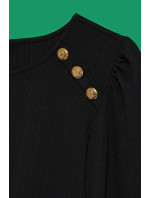 Blúzka z rebrovaného úpletu s volánovými rukávmi - čierna