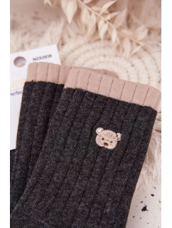 Dámske bavlnené ponožky s medvedíkom - tmavosivé