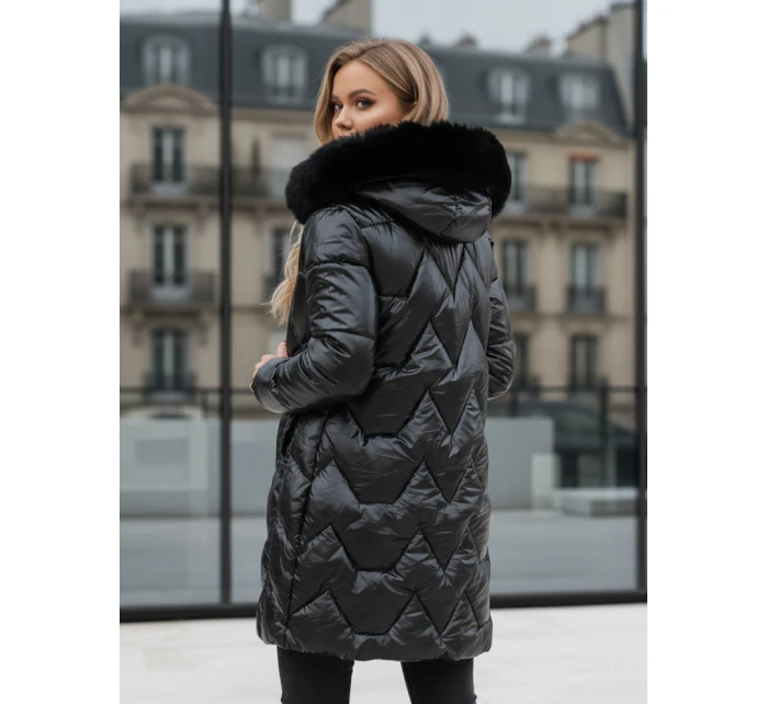 Dámská zimní bunda dlouhá prošívaná s kapucí černá Dstreet model 21995165 - FashionStreet