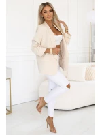 model 21745283 Dámské klasické sako s nabíranými rukávy béžové - numoco basic