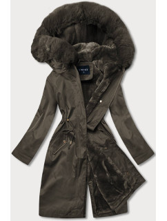 Dámska zimná bunda v khaki farbe s machovitým kožúškom (B537-11)