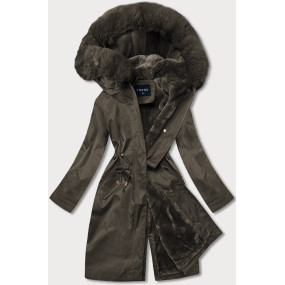 Dámska zimná bunda v khaki farbe s machovitým kožúškom (B537-11)