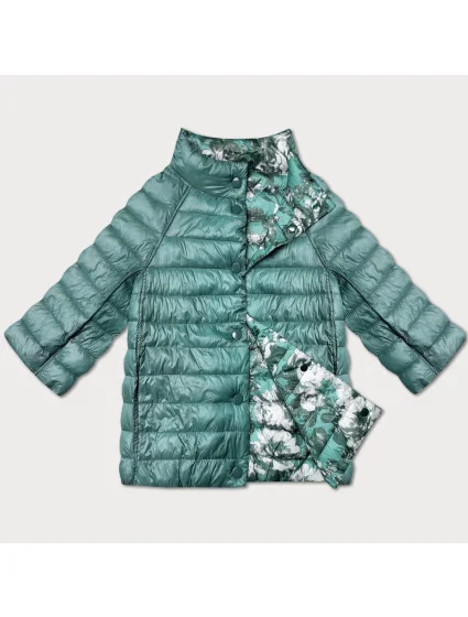 Dámska obojstranná bunda s 3/4 rukávmi v tmavom mätovo-kvetinovom odtieni Minority (M23-7009-253)