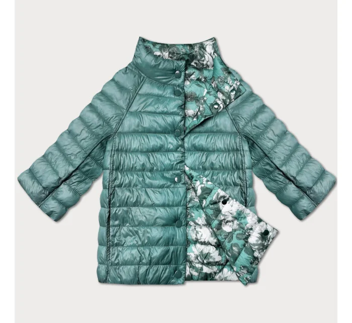 Dámska obojstranná bunda s 3/4 rukávmi v tmavom mätovo-kvetinovom odtieni Minority (M23-7009-253)