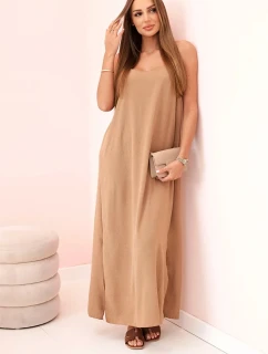 Dlouhé šaty bez ramínek světlý velbloud