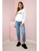 Dámska mikina s kapucňou s flitrovým nápisom biela