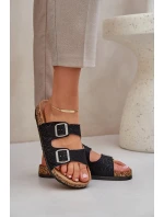 Materiałowe Klapki Na Korkowej Podeszwie Z Klamrami Czarne Atera