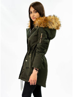 Army-šedá obojstranná dámska zimná bunda parka s kapucňou (B2636)