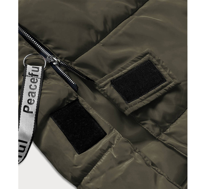 Dlhá dámska páperová bunda v khaki farbe (AG3-3038)