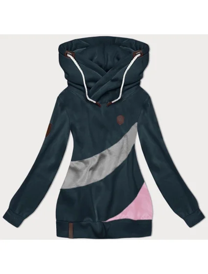 Hrubšia dámska mikina s pruhmi v morskej šedej farbe (2302)