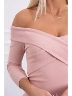 Priliehavé šaty s výstrihom do V tmavo púdrovo ružové