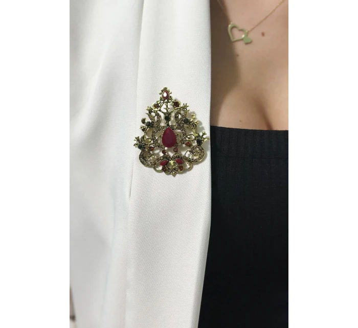 Brošňa XZ459-191 zlatá + červená