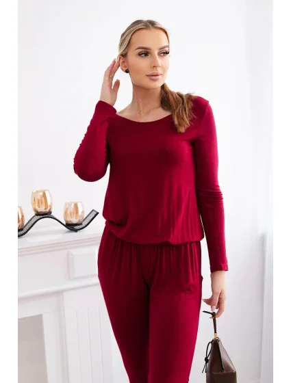 Kombinéza z viskózy v páse Burgundy