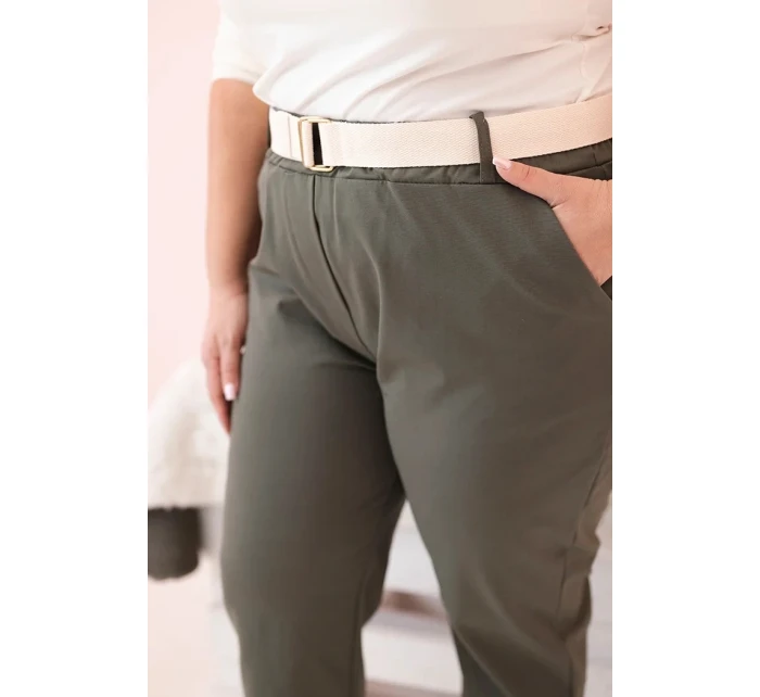 Dámské kalhoty Punto Milano Winter Plus Size s páskem khaki