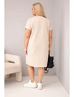 Dámske plus veľkosť šaty s krátkymi rukávmi a vreckami béžová
