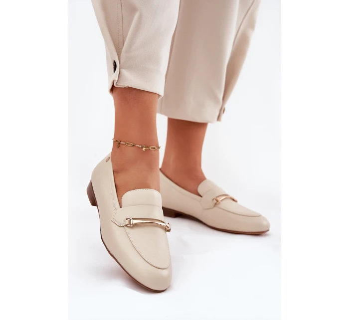 Skórzane Półbuty Mokasyny Damskie Maciejka K6809-04 Beżowe
