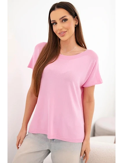 Dámska oversize blúzka z viskózy s krátkymi rukávmi a okrúhlym výstrihom candy pink