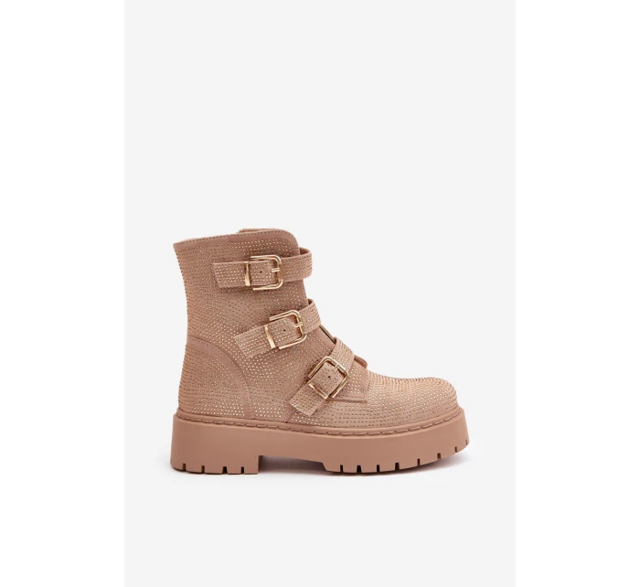 Ocieplane Botki Damskie Ze Zdobieniem Beżowe Ciascia Ocieplane Botki Damskie Ze Zdobieniem Beżowe Ciascia