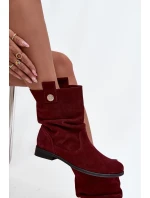 Skórzane Zamszowe Botki Damskie Z Marszczeniem Ocieplane Zazoo 4210 Bordowe