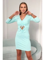 Rebrované šaty s viazaným výstrihom mint