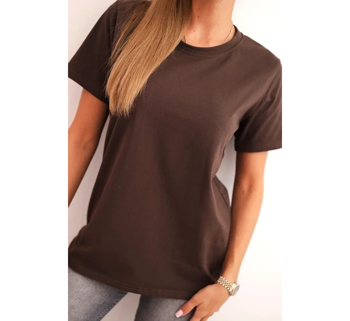 Dámske bavlnené tričko klasického strihu hnedé Dámske bavlnené tričko klasického strihu hnedé