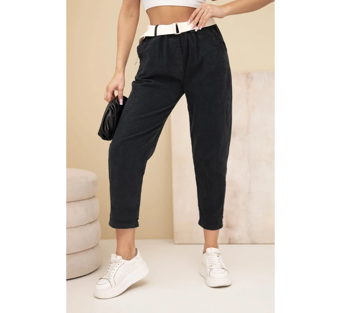 Dámske manšestrové nohavice s opaskom čierne Dámske manšestrové nohavice s opaskom čierne