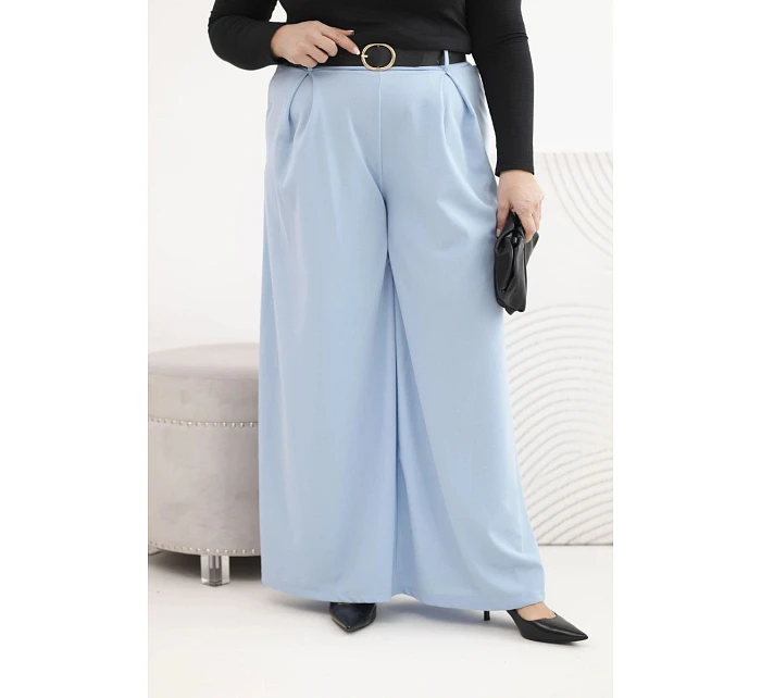 Dámske Plus veľkosť široké nohavice s opaskom Modrá Dámske Plus veľkosť široké nohavice s opaskom Modrá