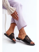 Błyszczące Klapki Damskie Z Ozdobami S.Barski KV27-063 Czarne