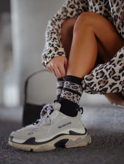 Skarpetki Damskie Dwa Cętkowane Paski Czarne