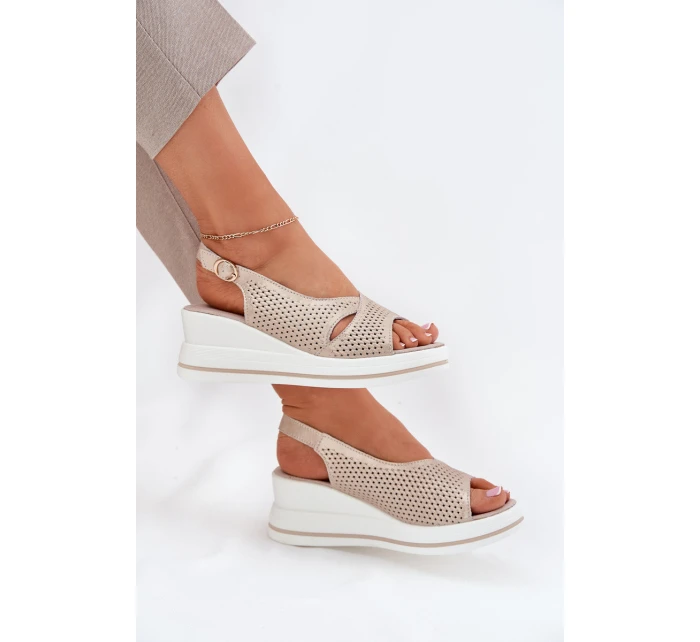 Dámské Kožené Sandály Na Klínu model 21695789 Zlaté - S.Barski