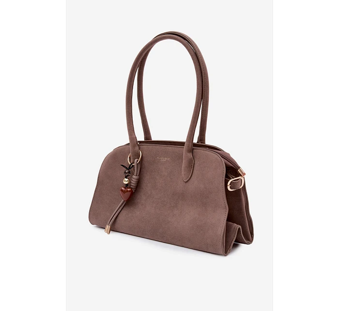 Kabelka s přívěskem a sponami eko semiš tmavě béžová model 22111664 - Flora&Co