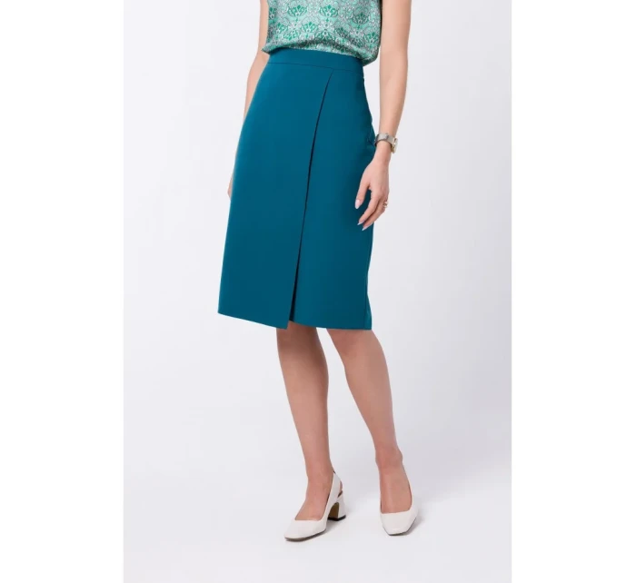 model 18360346 Sukně áčkového střihu se zavinovacími detaily modrá - STYLOVE model 18360346 Sukně áčkového střihu se zavinovacími detaily modrá - STYLOVE