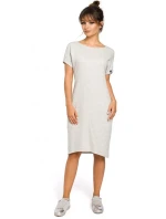 B050 Midi šaty s vreckami vo šve - svetlosivé