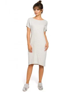 Midi šaty s kapsami ve  světle šedé model 18001685 - BeWear