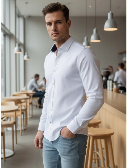 Pánska elegantná hladká biela košeľa SLIM FIT FashionStreet DX2618