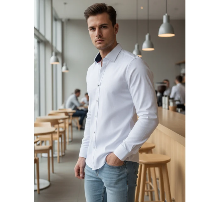 Pánska elegantná hladká biela košeľa SLIM FIT FashionStreet DX2618