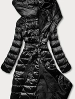 Dámske sako s viazaným opaskom čierne (AG1-J9069B)