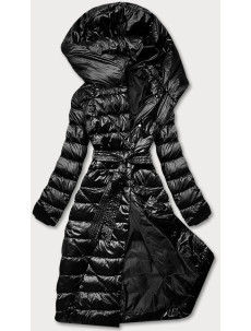 Čierna dámska bunda s opaskom pre zaväzovanie (AG1-J9069B)