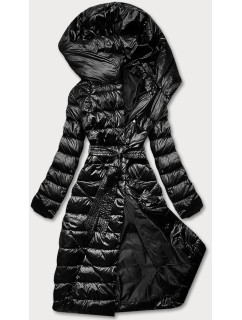 Čierna dámska bunda s opaskom pre zaväzovanie (AG1-J9069B)