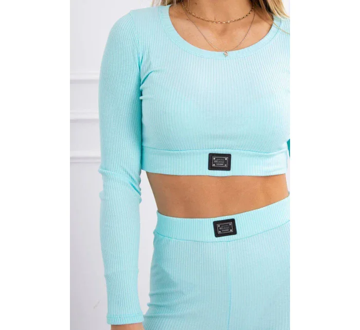 Komplet z bluzką top prążkowany miętowy